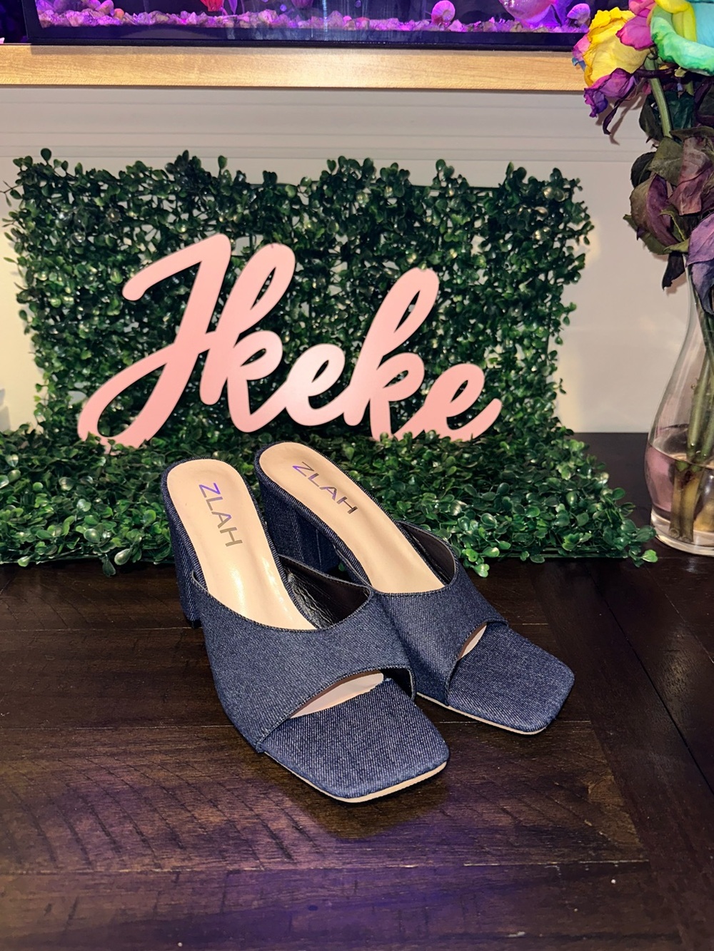 Women's Denim Navy Block Heel Mules sizes 6, 7, 7.5, 8.5, 9.5, 10
